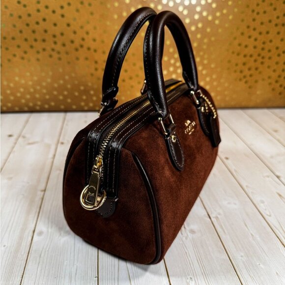 COACH Rowan Mini Satchel in Suede & Leather – Rich Mahogany Brown ✨ - Picture 7 of 10